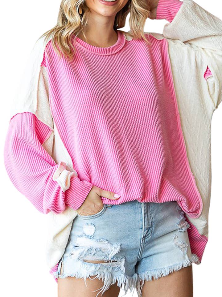 Top pulôver de contraste de malha de cabo por atacado de Vanilla Monkey