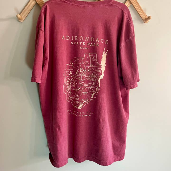 Just Wandering Co. - Wholesale Screen Printed T-Shirt - Unisex - Adirondack Park Map Short Sleeve Shirt | Plattsburgh, New Yo8