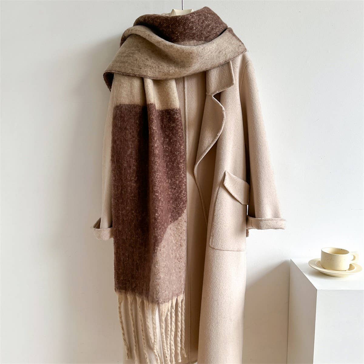 ACCITY - Wholesale Scarf - Women's - Geometric Fringe Wool Scarf,Thick Colorblock Shawl_CWASC09788