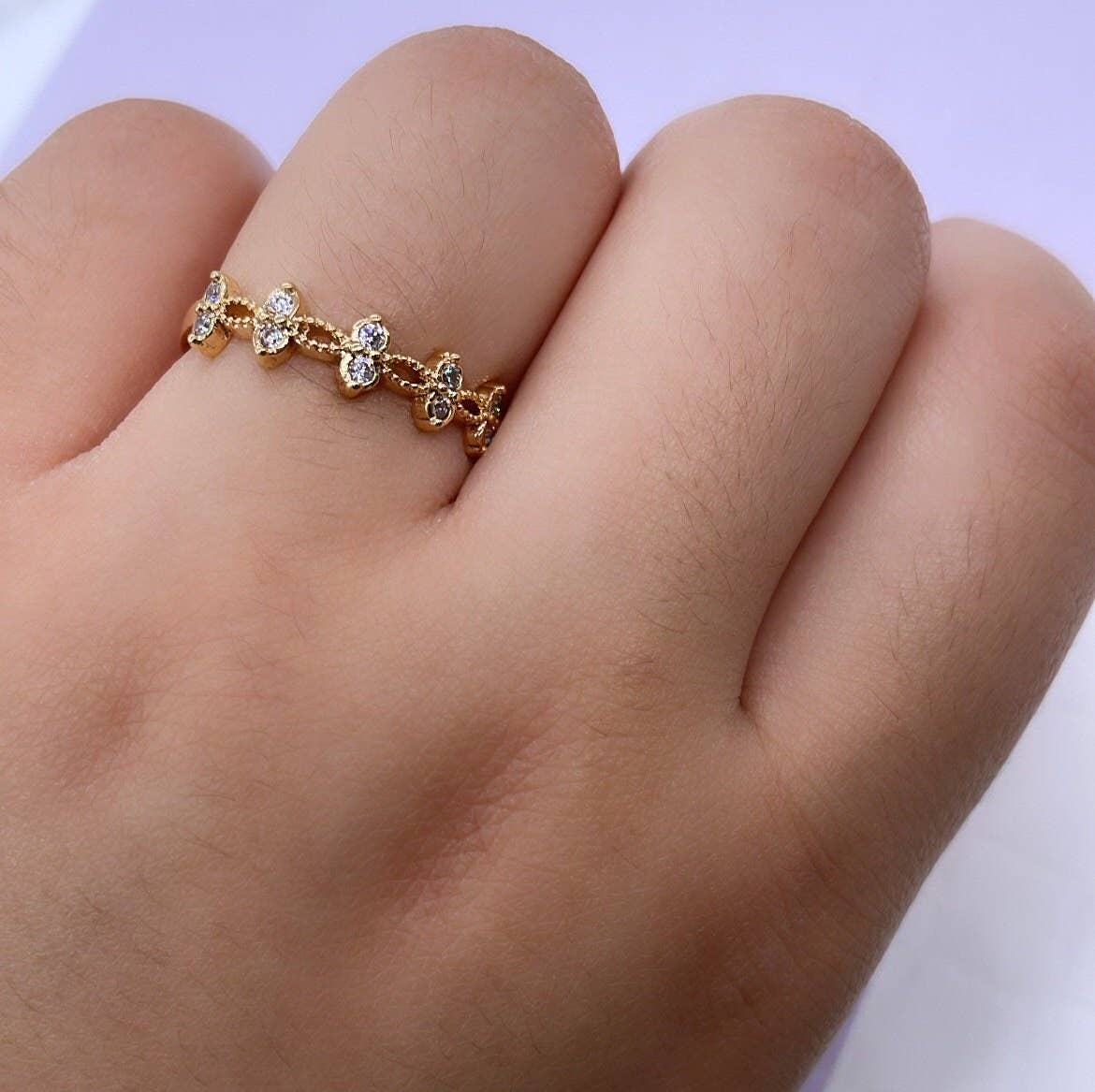 Milie - Wholesale Multi-Stone Ring - 18k GF Dainty Ring With Pattern Cz Stones1