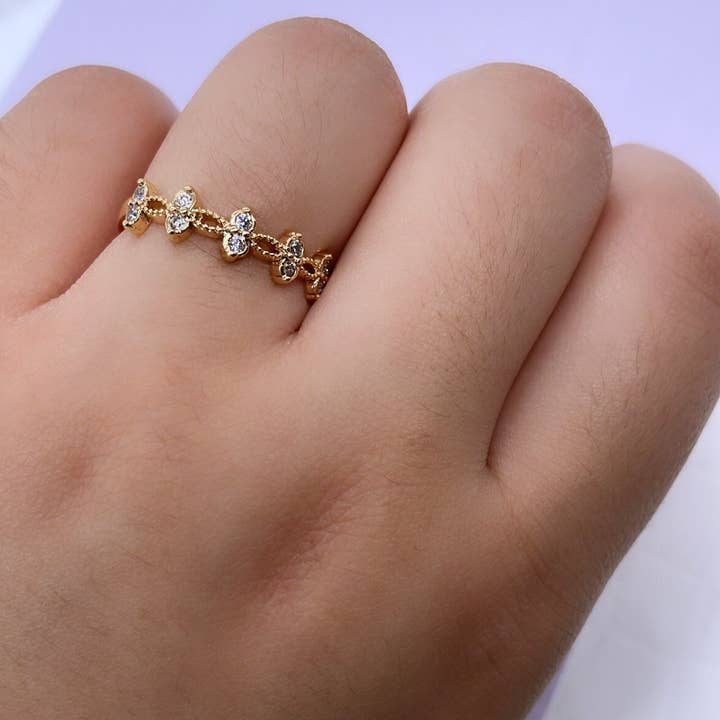 Milie - Wholesale Multi-Stone Ring - 18k GF Dainty Ring With Pattern Cz Stones1