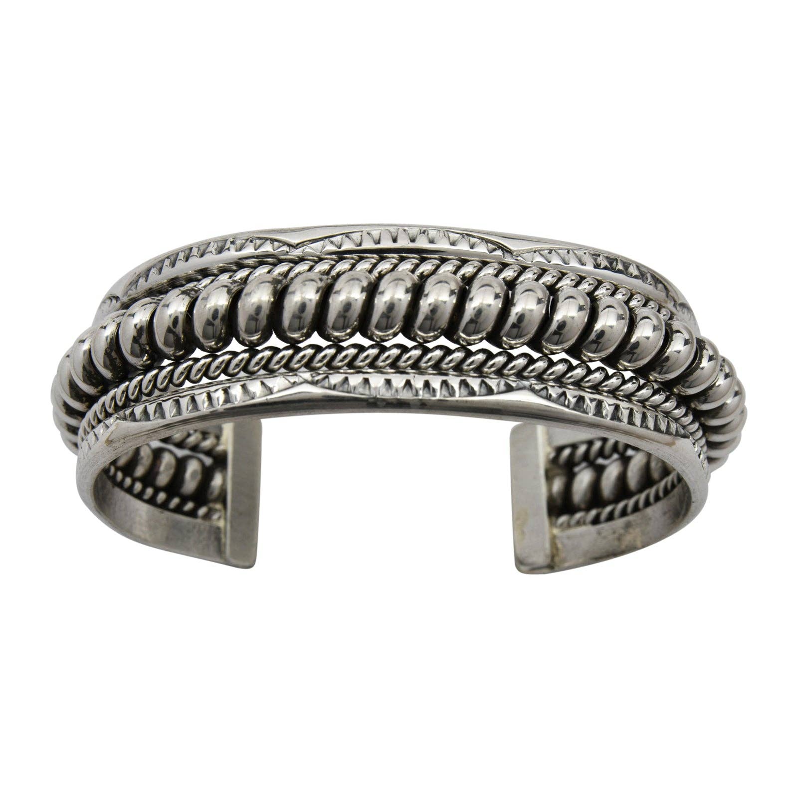 Select Lines - Wholesale Cuff Bracelet - Elaine Tahe Sterling Silver Navajo Rope Stamped 3/4" Bracelet0