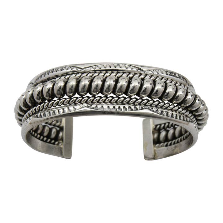 Select Lines - Wholesale Cuff Bracelet - Elaine Tahe Sterling Silver Navajo Rope Stamped 3/4" Bracelet