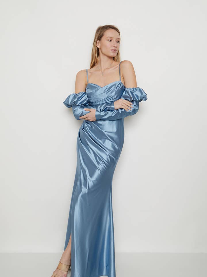 Vestido largo ajustado de noche con mangas removibles R1893 para venta al por mayor de Lautinel