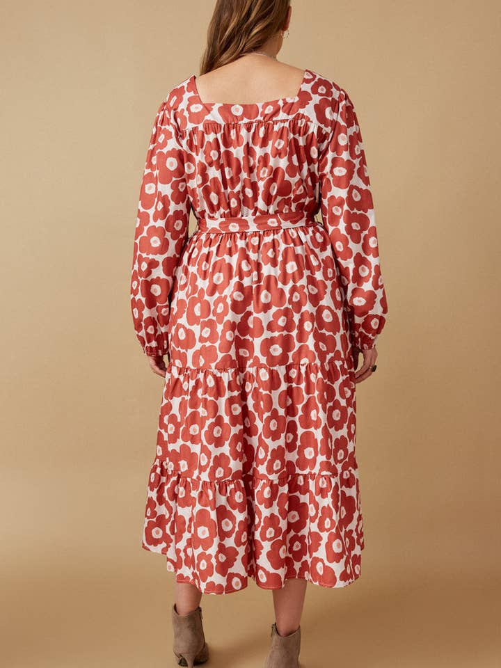 Malva Vestido con cuello cuadrado con cinturón y estampado floral atrevido para mujer de venta al por mayor en Faire9