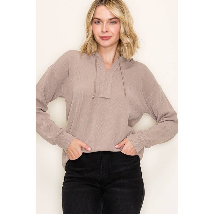 STACCATO - Wholesale Knit Top - Women's - SOLID TEXTURED HOODIE PULLOVER3