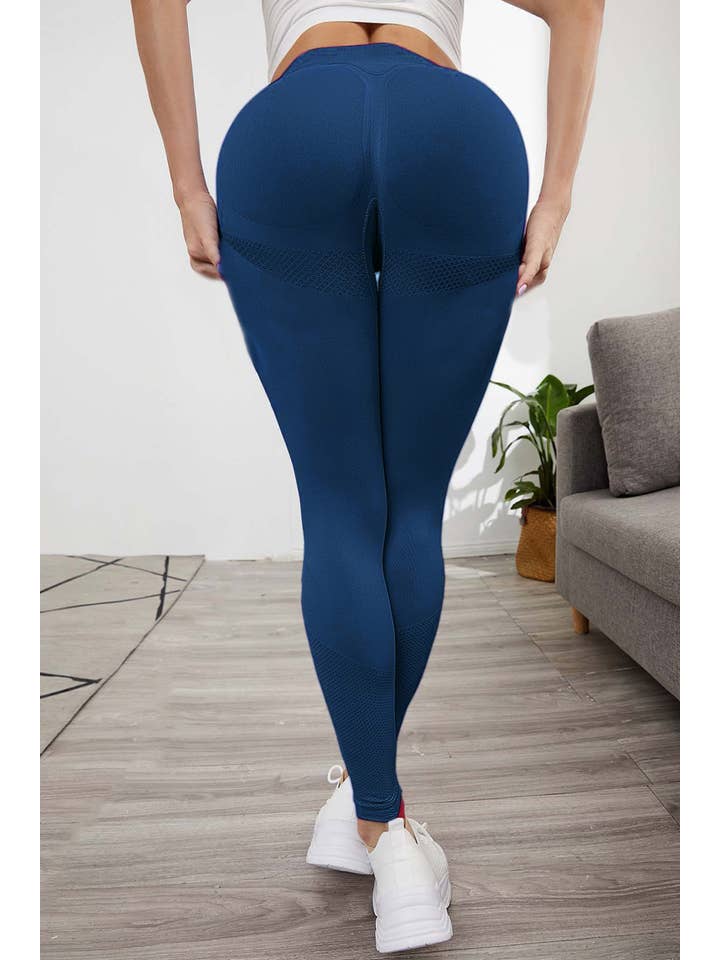 Color 5 - Wholesale Athletic/Lounge Leggings - Women's - Teal color seamless full length butt lift yoga legging