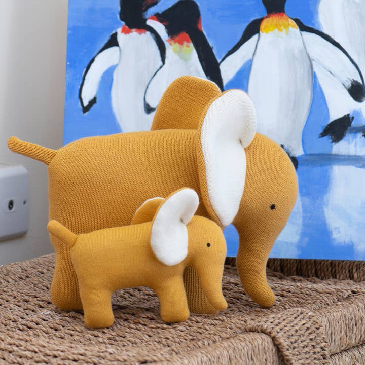 Best Years Ltd - Wholesale Stuffed/Plush Toy - Kids & Baby - Large Elephant Plush Toy in Mustard Organic Cotton Knit