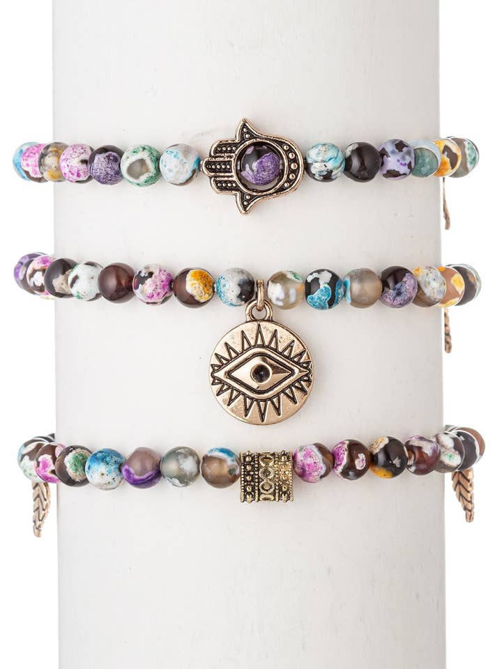 Ensemble de 3 bracelets Nora Agate pour la vente par Eye Candy Los Angeles