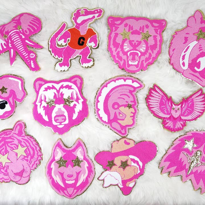 Scratch Decor - Wholesale Patch - Hot Pink Mustang Horse Mascot with Star Eyes Large Chenille