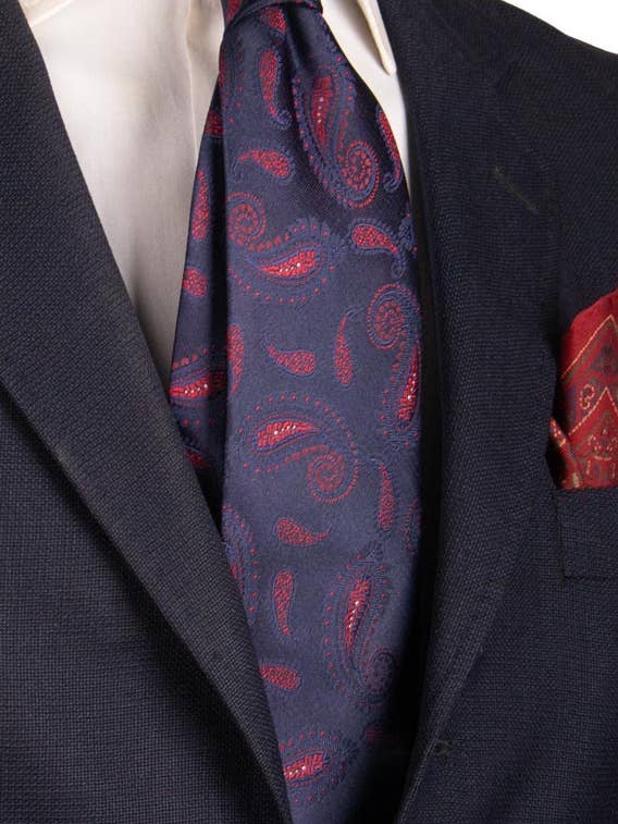 Silkeslips blå paisley rød grå sølv 6890 for engroshandel hos Graffeo Cravatte