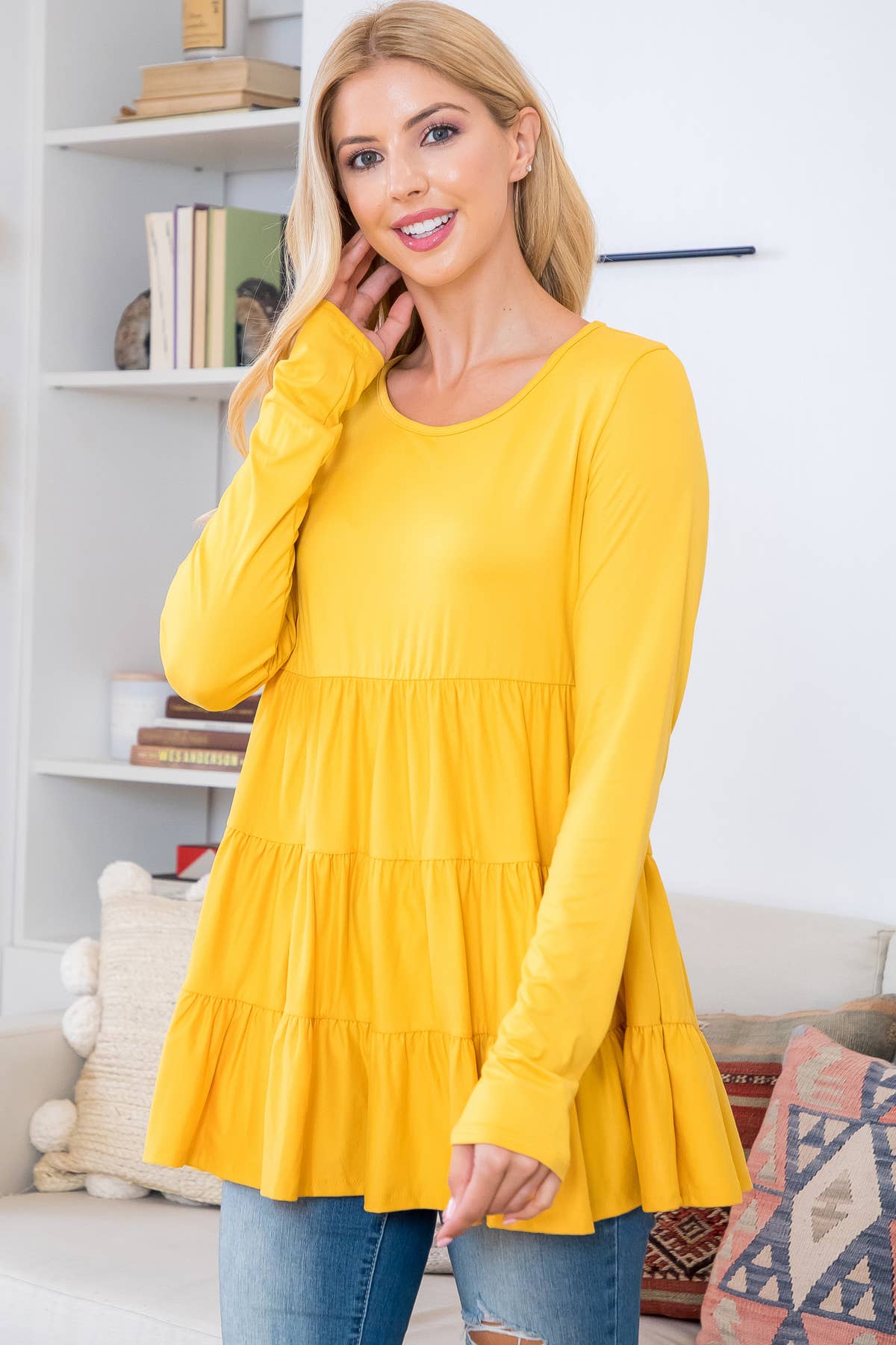 You & Me - Wholesale Tuniek - Dames - YMT20005V-STEVIGE GELAAGDE TOP MET LANGE MOUWEN43