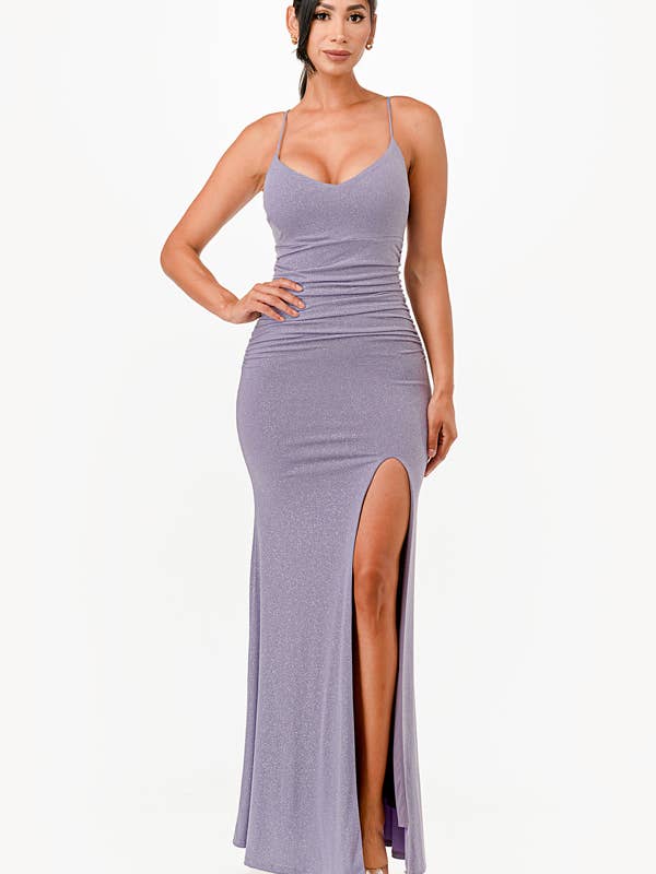 La Scala - Wholesale Dress - Women's - Glittered ITY Back lace up mermaid dress with waist shirring21