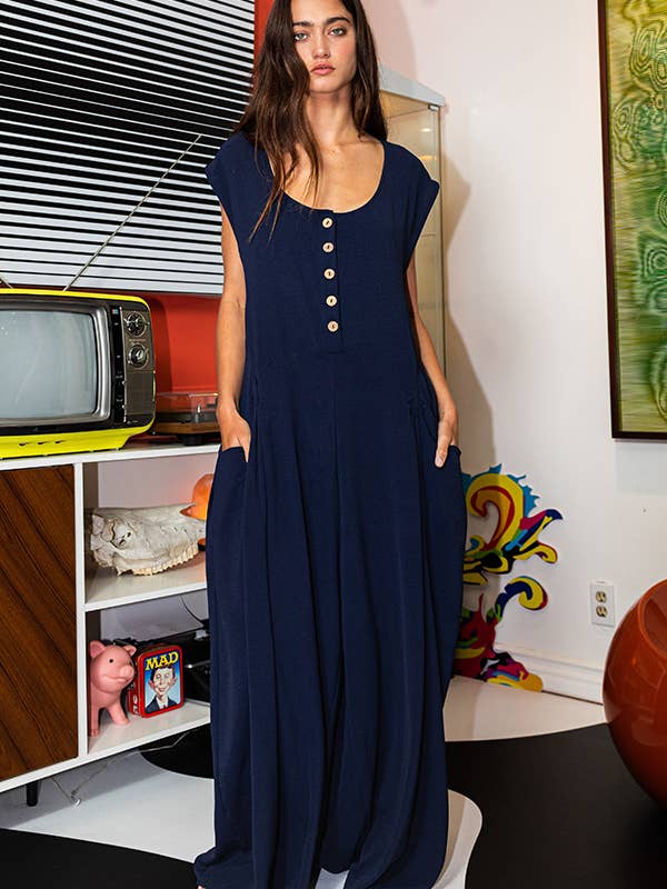 BUCKETLIST OUTLET - Wholesale Jumpsuit - Women's - R5277 OUTLET SALE Scoop Neck Wide Leg Solid Jumpsuit15