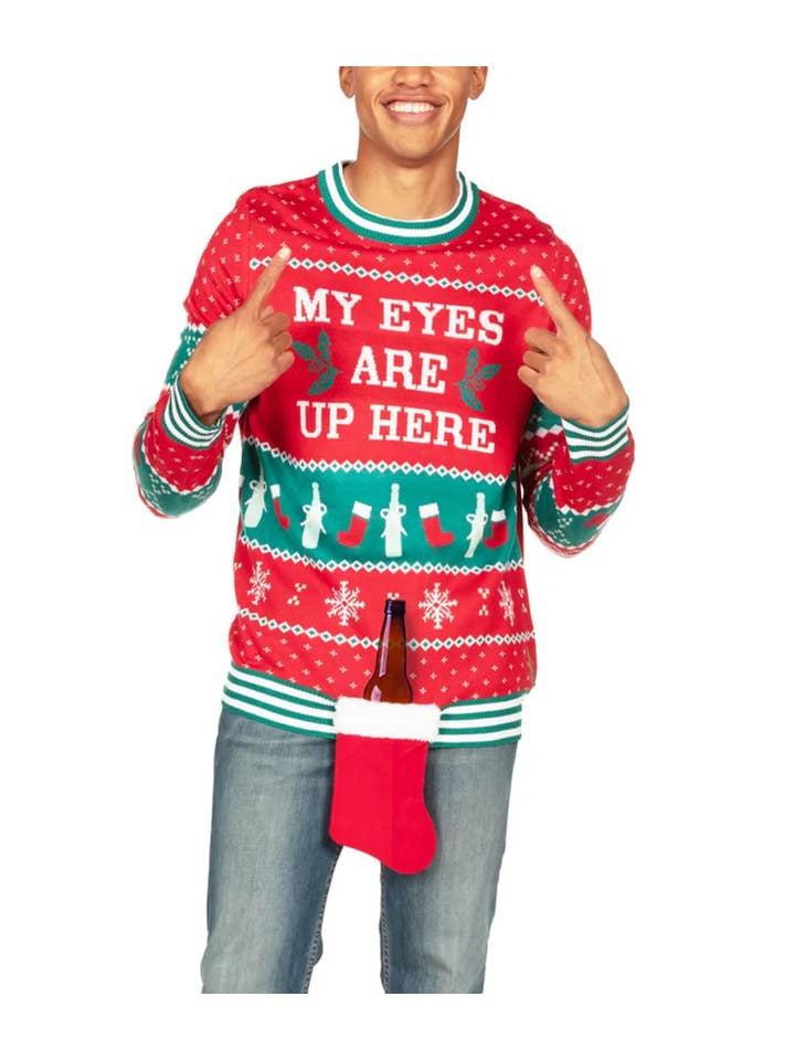 Tipsy Elves - Wholesale Knit Sweater - Men's - My Eyes Are Up Here Men's Ugly Christmas Sweater