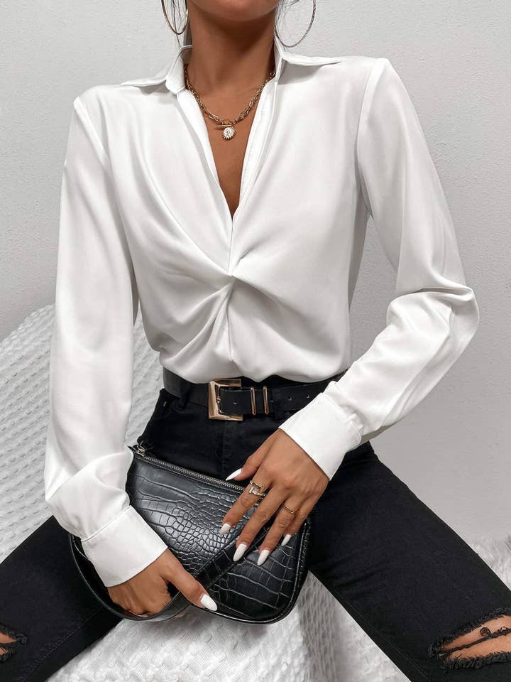 solid twist front skjorte for engroshandel hos Fashion Combination