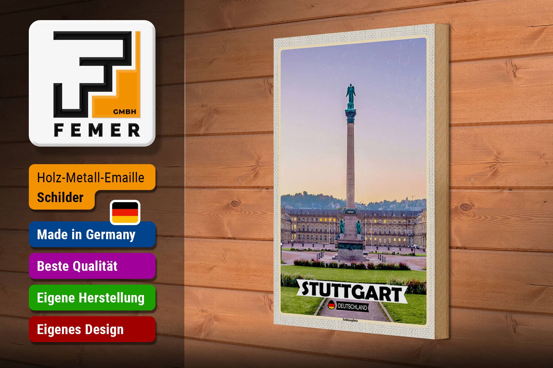 Femer - Wholesale Sign - Wooden sign cities Stuttgart Germany Schlossplatz 20x30cm2