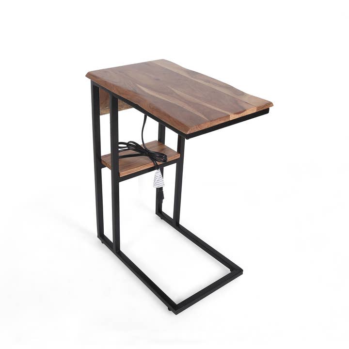 Indus Modern - Wholesale Side Table - Reca Live Edge C Table with USB & Charging Ports