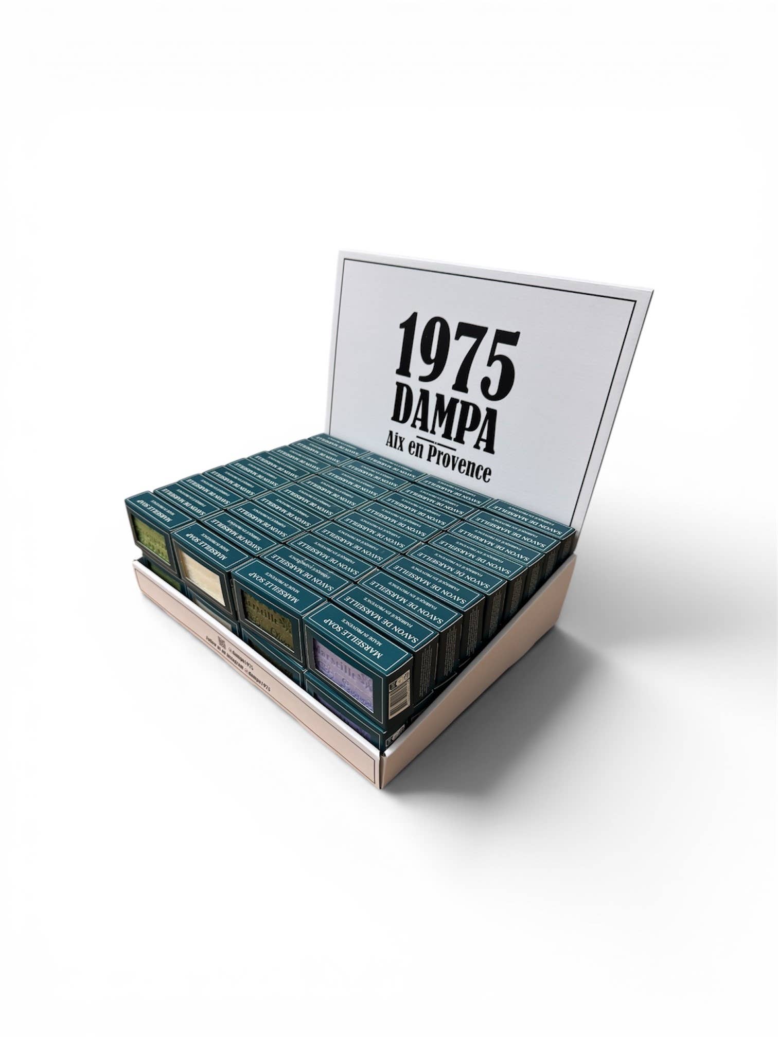 Dampa 1975 - Wholesale Bar Soap - 72 Marseille soaps, 4 island fragrances, with display stand1