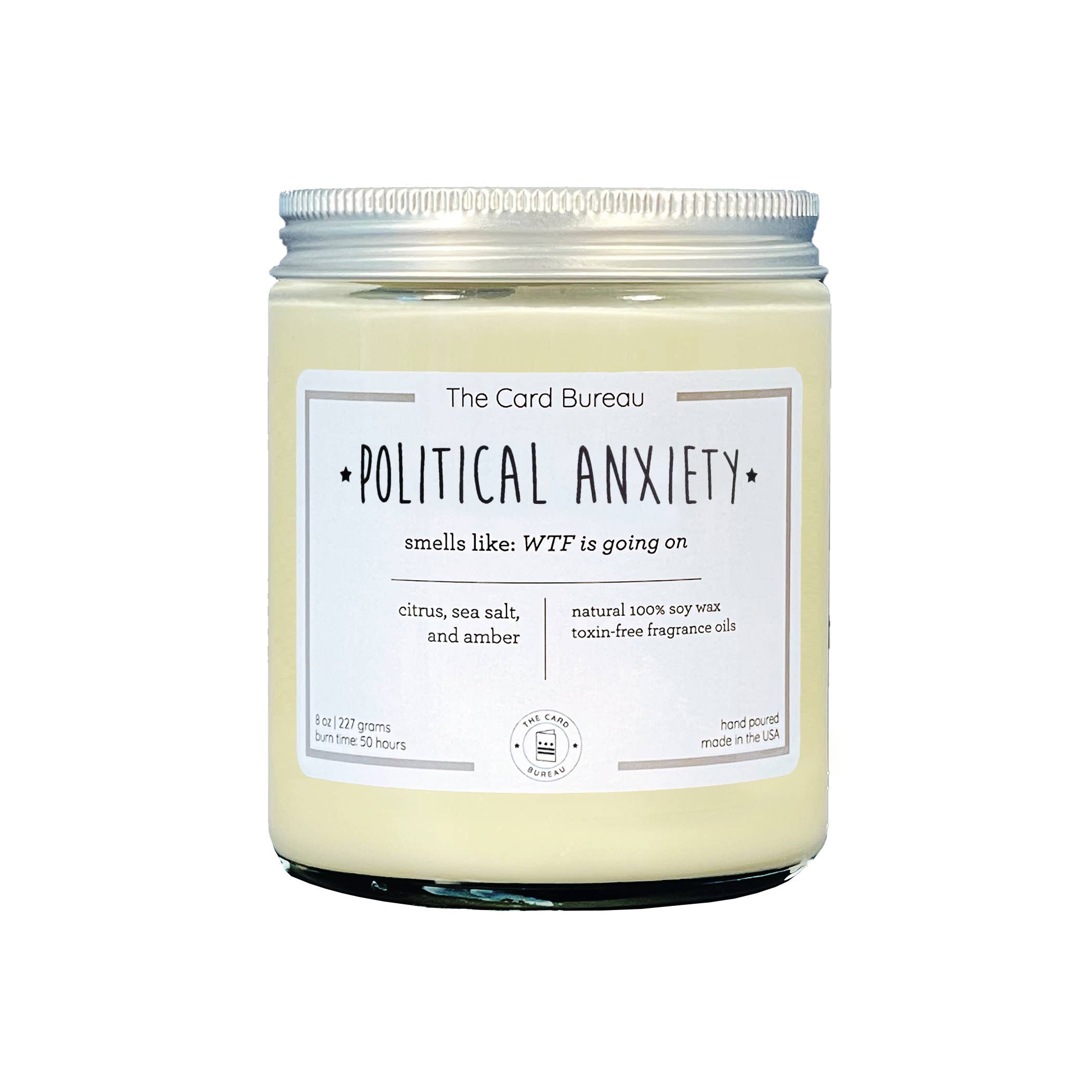 The Card Bureau - Wholesale Jar/Filled Candle - Political Anxiety Funny Soy Jar Candle Home Gifts 8oz
