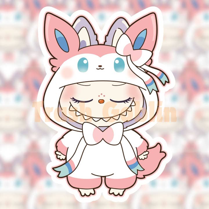 Sylveon Labubu Vinyl Sticker for wholesale by Trash Goblin