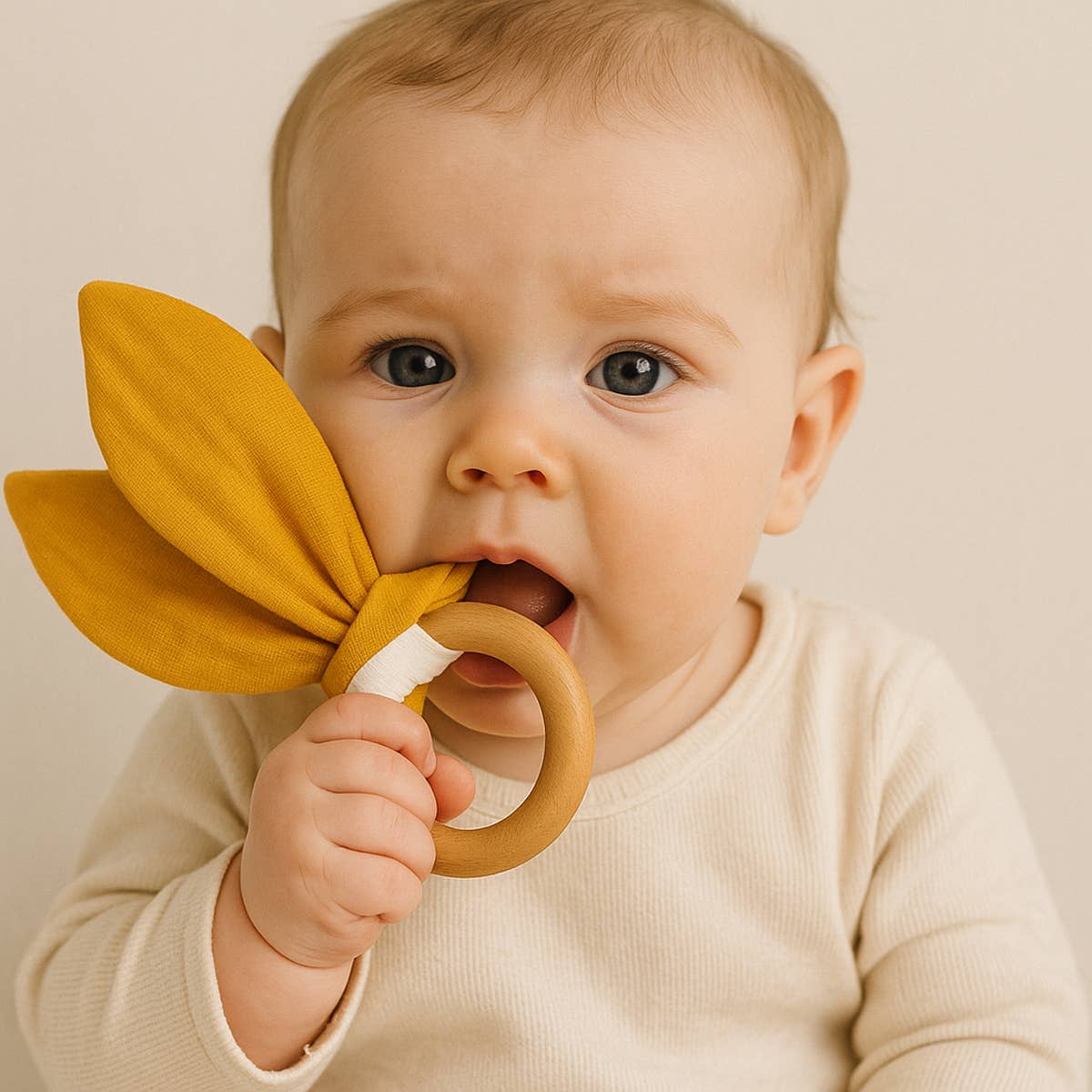 PAPATE - Wholesale Teether (Not Clip-On) - Baby - Organic Cotton Teething Ring - Honey3