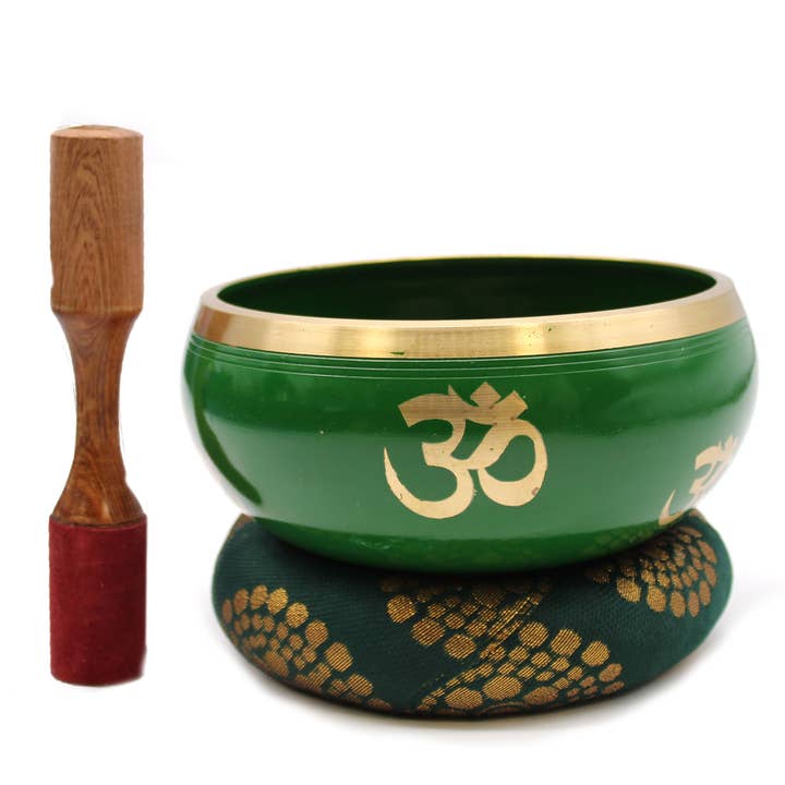 Lrg Tree of Life Singing Bowl Set- Green 14cm for wholesale by Ancient Wisdom