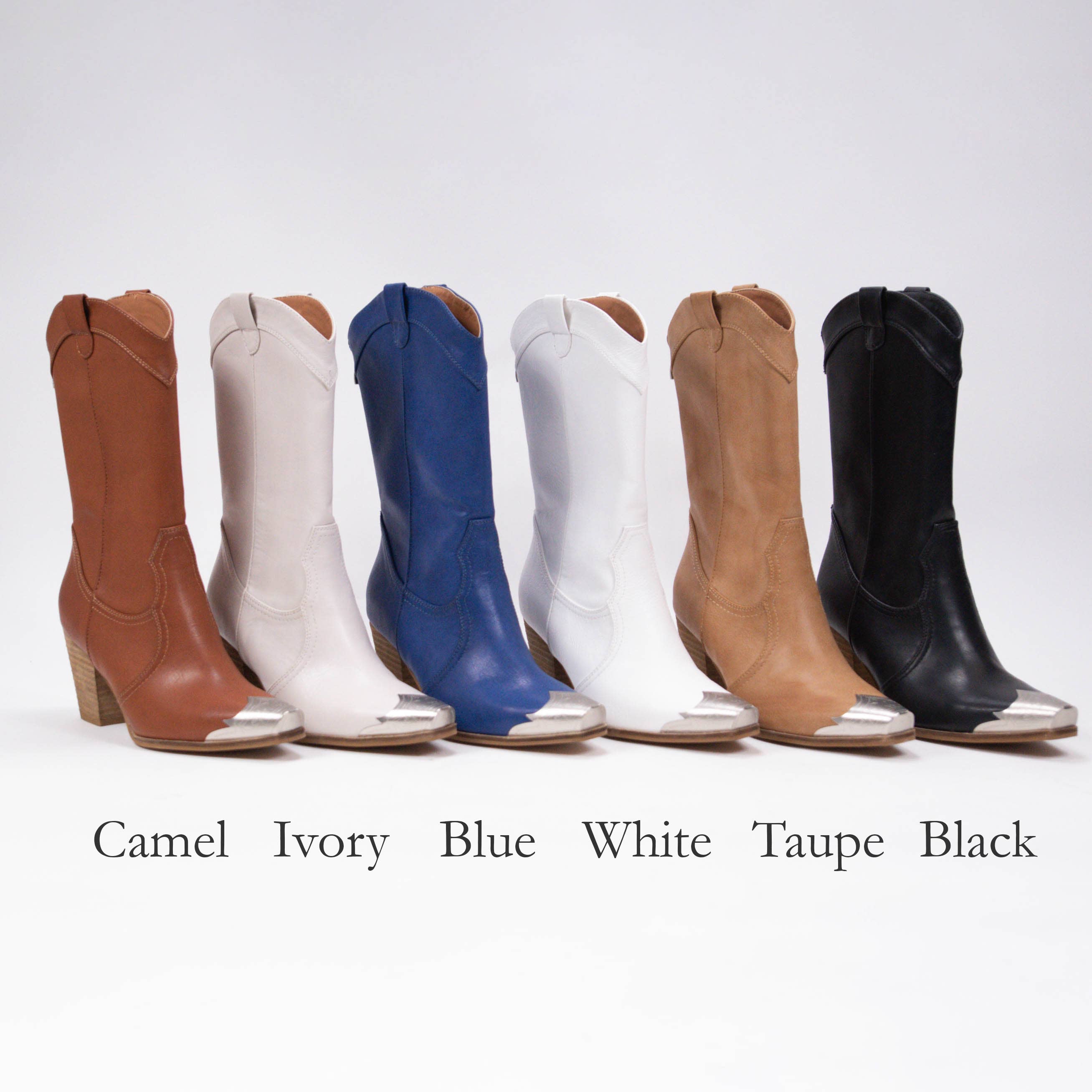 CCOCCI - Vente Bottes de cowboy – femme - Bottes western mi-mollet à embout argent métallique4