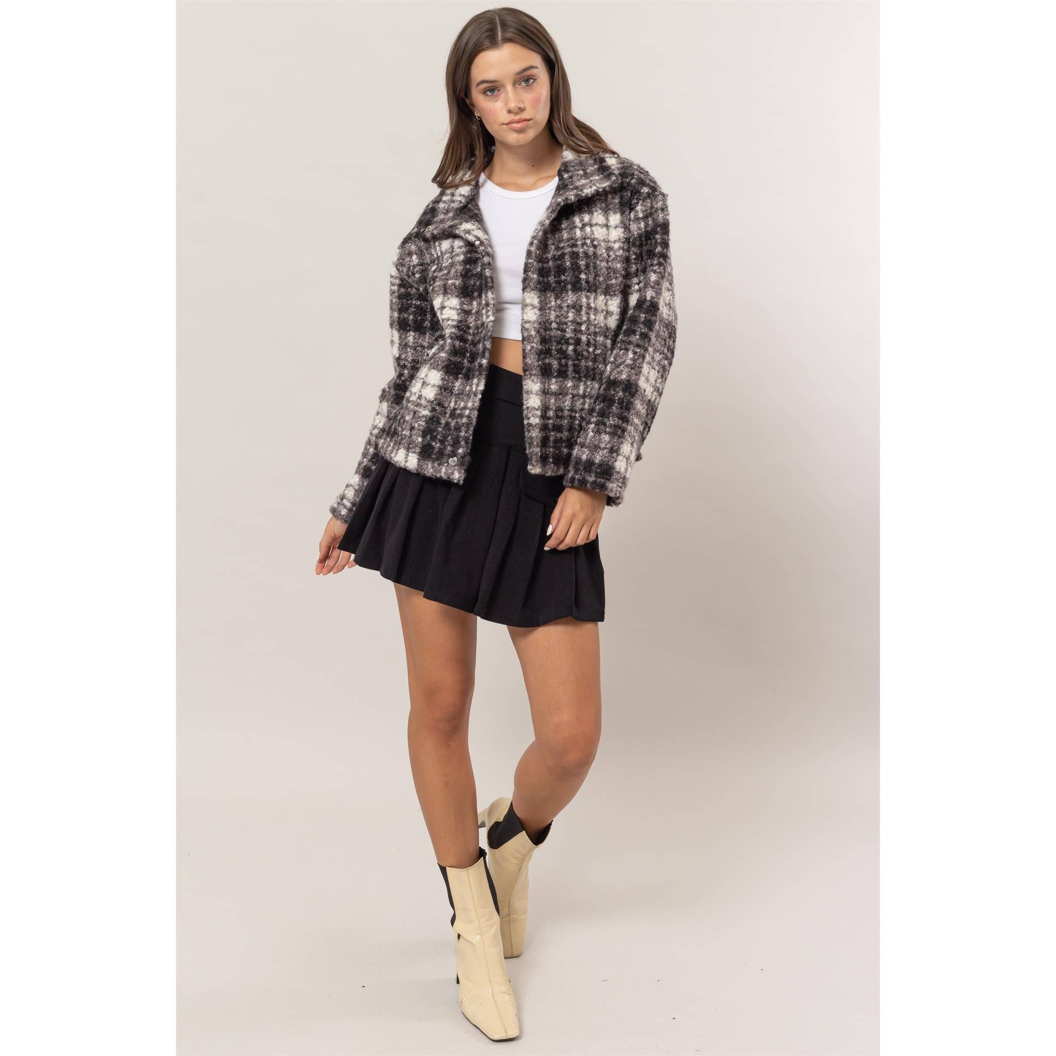 BLACK Plaid Boucle Jacket for wholesale on Faire4