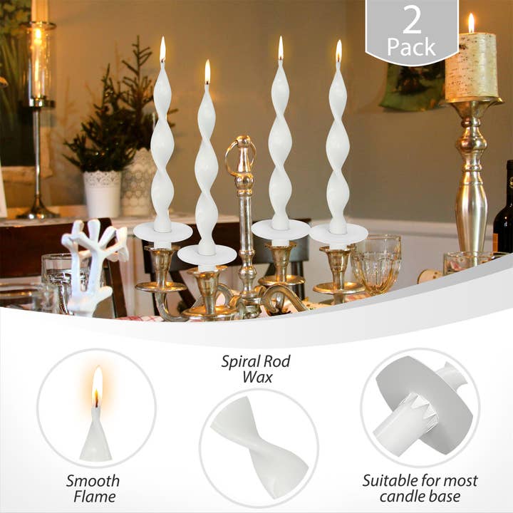 Candles Meta - Vente Bougies/bougeoirs coniques - Lot de 2 bougies coniques blanches en spirale faites à la main de type résistant aux gouttes2