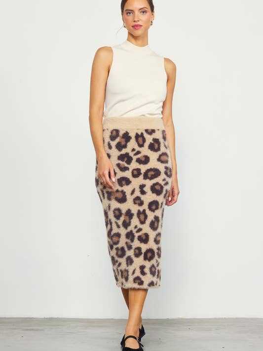 Saia Midi Felpuda de Leopardo por atacado de SKIES ARE BLUE