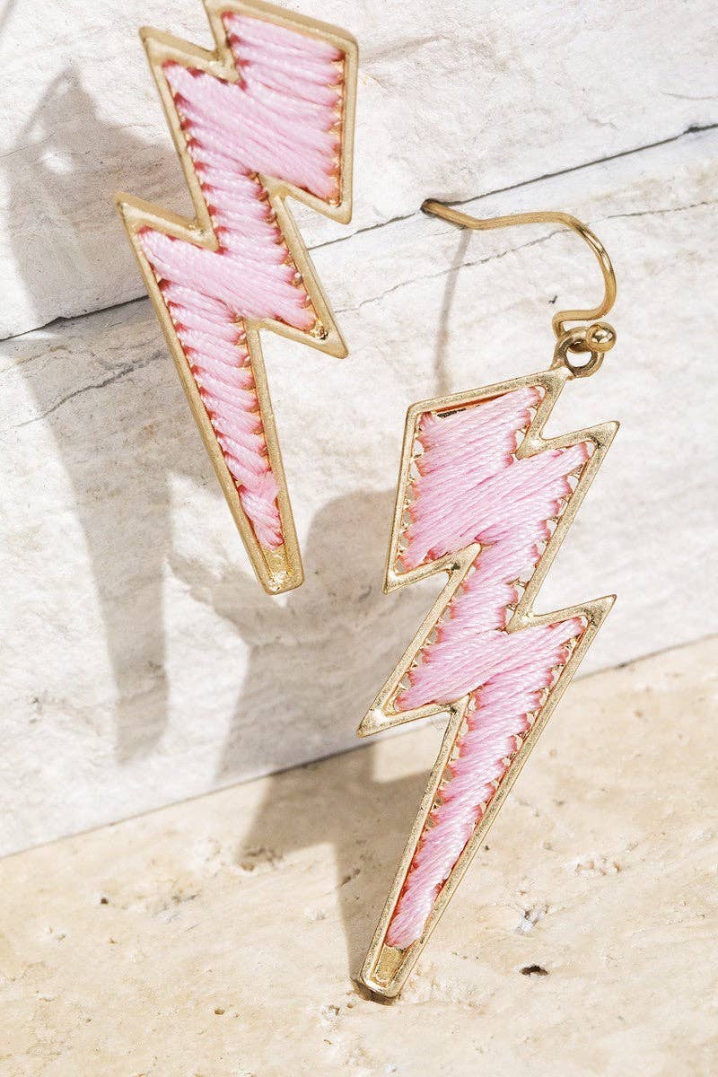 Pink Fine Thread Lightning Bolt Fish Hook Dangle Earrings for wholesale on Faire