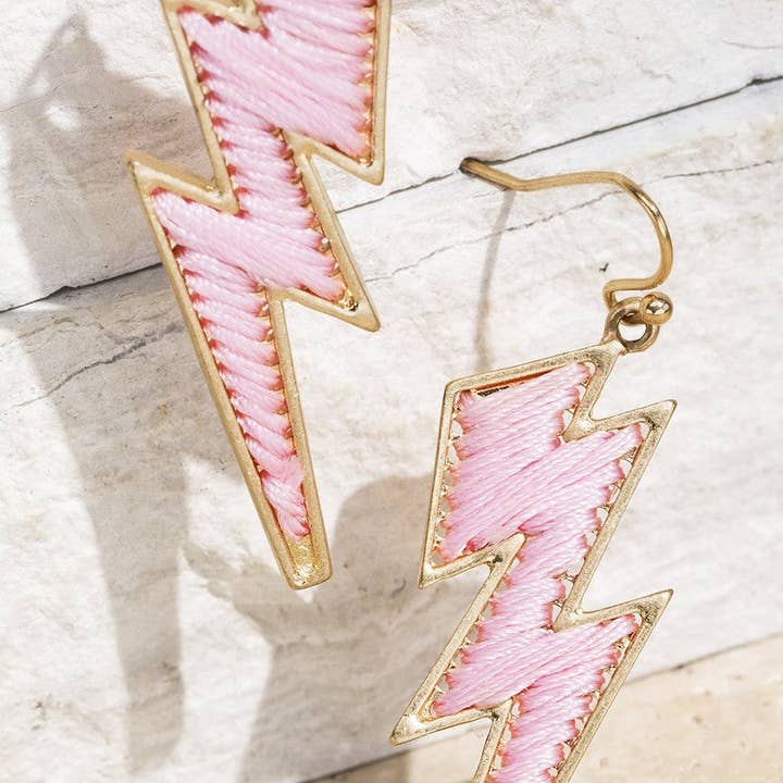 Pink Fine Thread Lightning Bolt Fish Hook Dangle Earrings for wholesale on Faire0