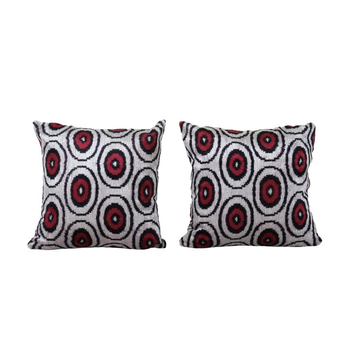 Square Silk Ikat Velvet Cushion Cover - Set of Two Red for wholesale by Vintage Pillows Store