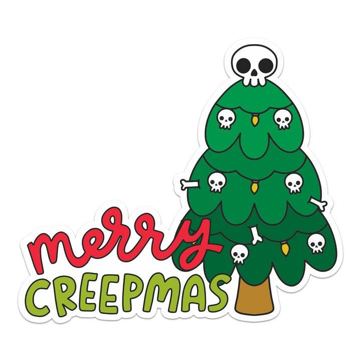 Merry Creepmas Skeleton Tree Vinyl Sticker for wholesale by Mouthy Broad