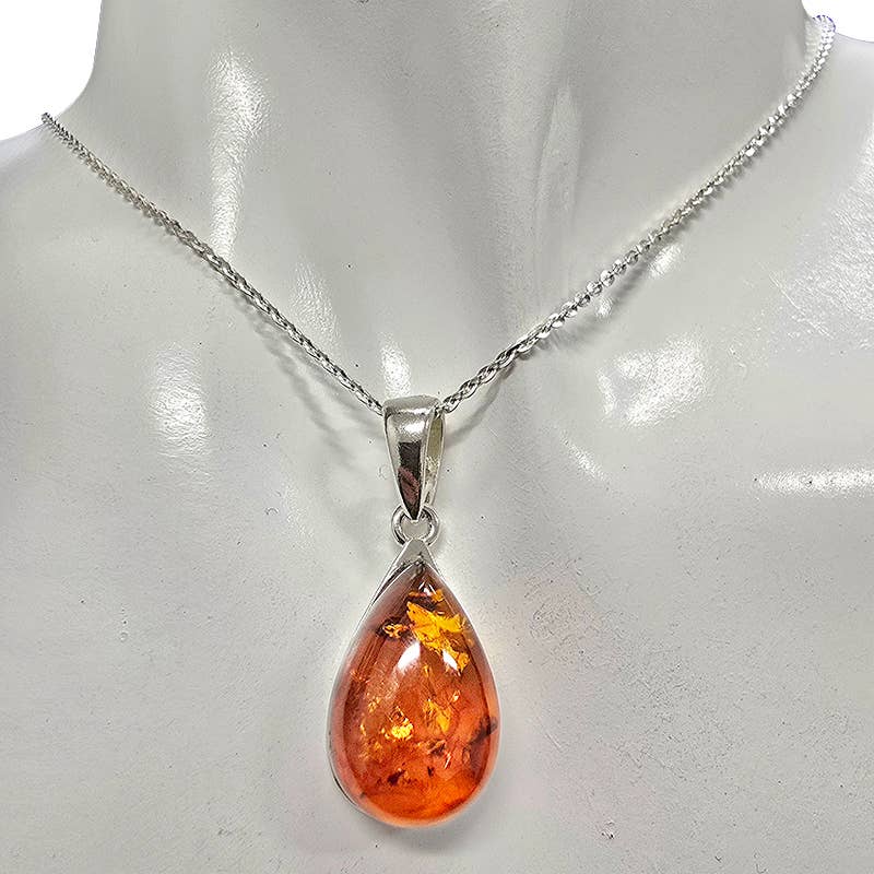 Amberman - Wholesale Pendant/Charm Necklace - Cognac Amber Sterling Silver Pendant1
