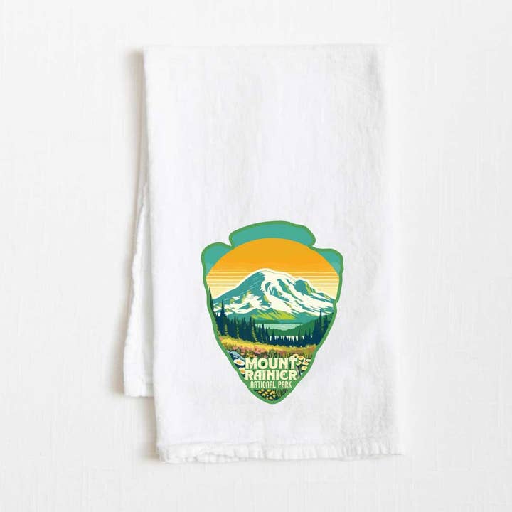 Mount Rainier National Park Vintage Geïllustreerde Bloemenzak Keukendoek - 36” x 32” voor wholesale door Towel Town