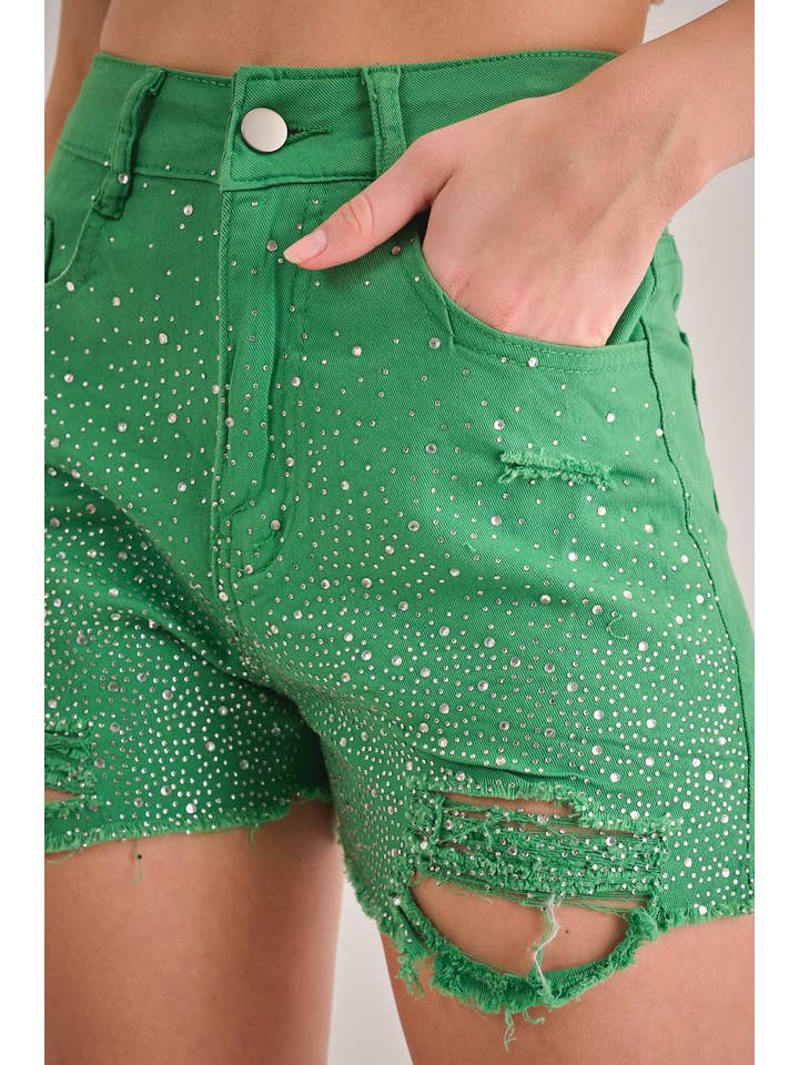 KIWI - Wholesale Shorts - Women's - IP2742 Rhinestone Embellished Stretch Denim Shorts