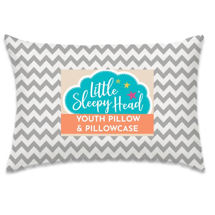 Youth Pillow + Pillowcase Set - Chevron Gray - 16″x22" for wholesale by Little Sleepy Head