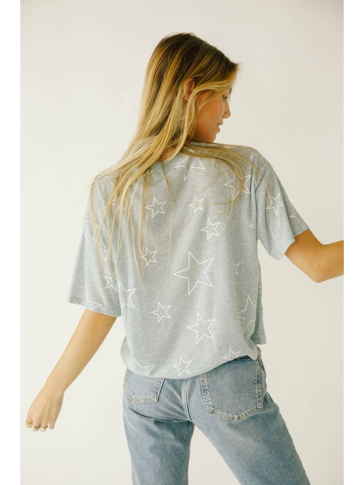 Blue White BT2049- Star Outline Print Boxy T-shirt for wholesale on Faire