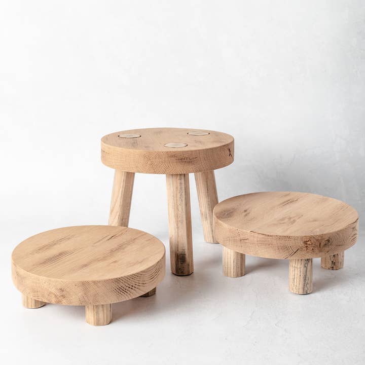 White Gables Home By Aimee Weaver Designs - Wholesale Desk Riser - Round Reclaimed Wood Riser Stand | Made In USA