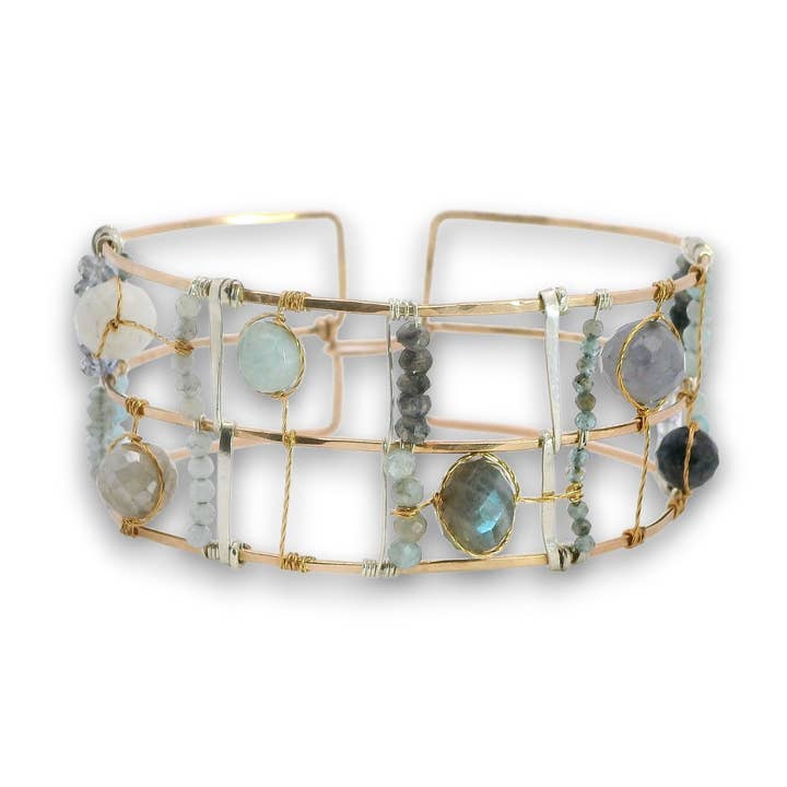 Aquamarine Plaid Cuff Bracelet B356 for wholesale by Art by any Means Jewelry