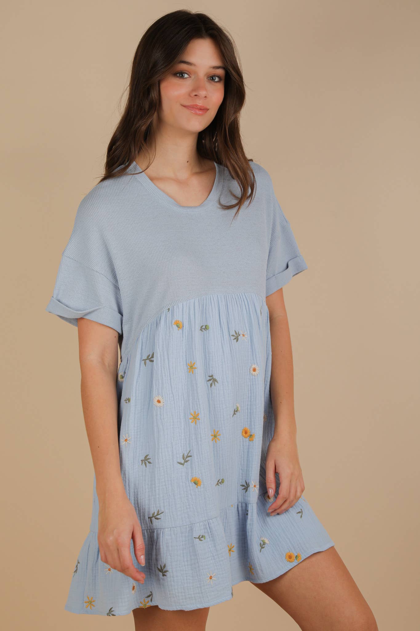 VERY J - Wholesale Dress - Women's - ND31718-Oversized Floral Embroidered Knit Mini Dress12