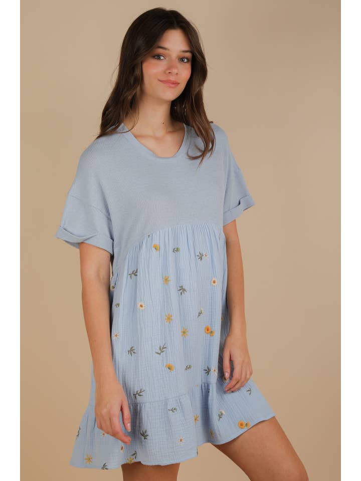 VERY J - Wholesale Dress - Women's - ND31718-Oversized Floral Embroidered Knit Mini Dress12