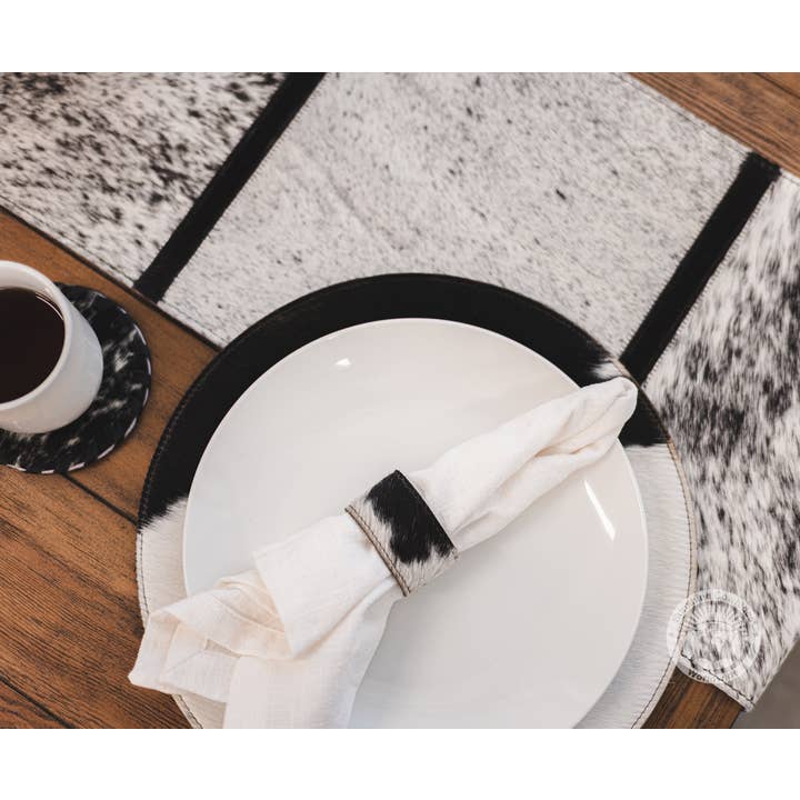 Sunshine Cowhides - Wholesale Table Runner - Cowhide Table Runner Salt & Pepper - Black & White w/Fringe4