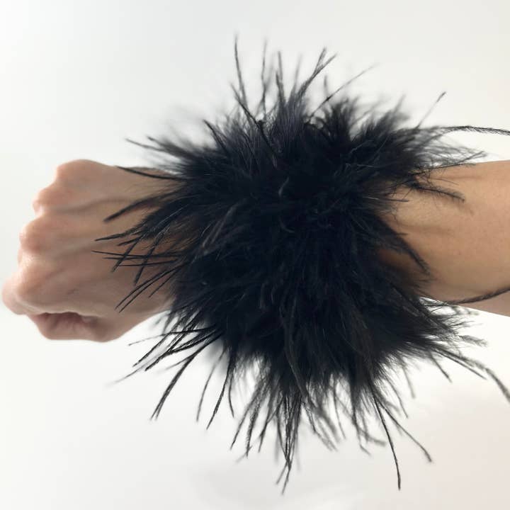 Black Natural Ostrich Feather Cuffs for wholesale by Oriana Lamarca Designs