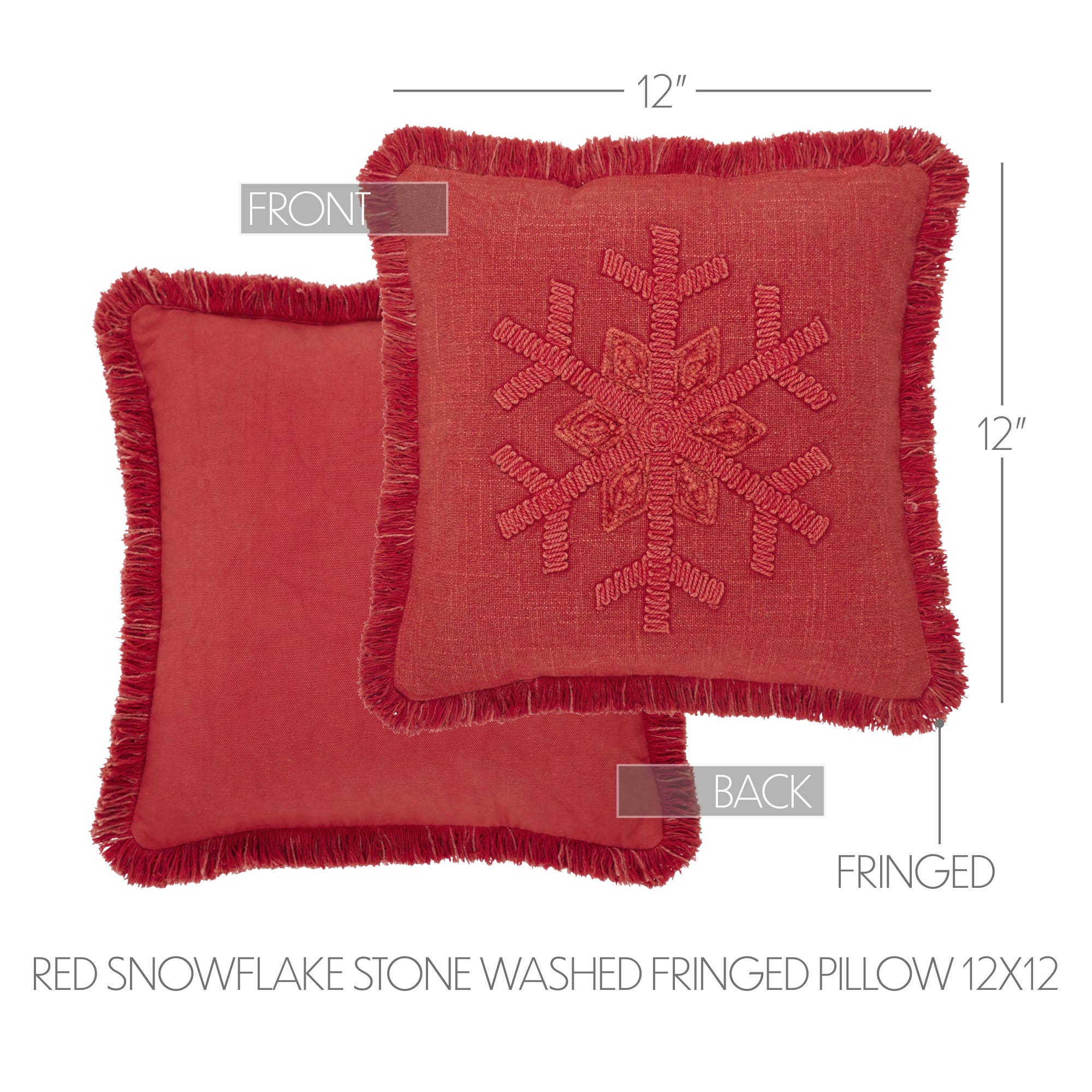 VHC Brands - Vente Coussin décoratif - Coussin à franges délavé à la pierre rouge en forme de flocon de neige 12 x 124