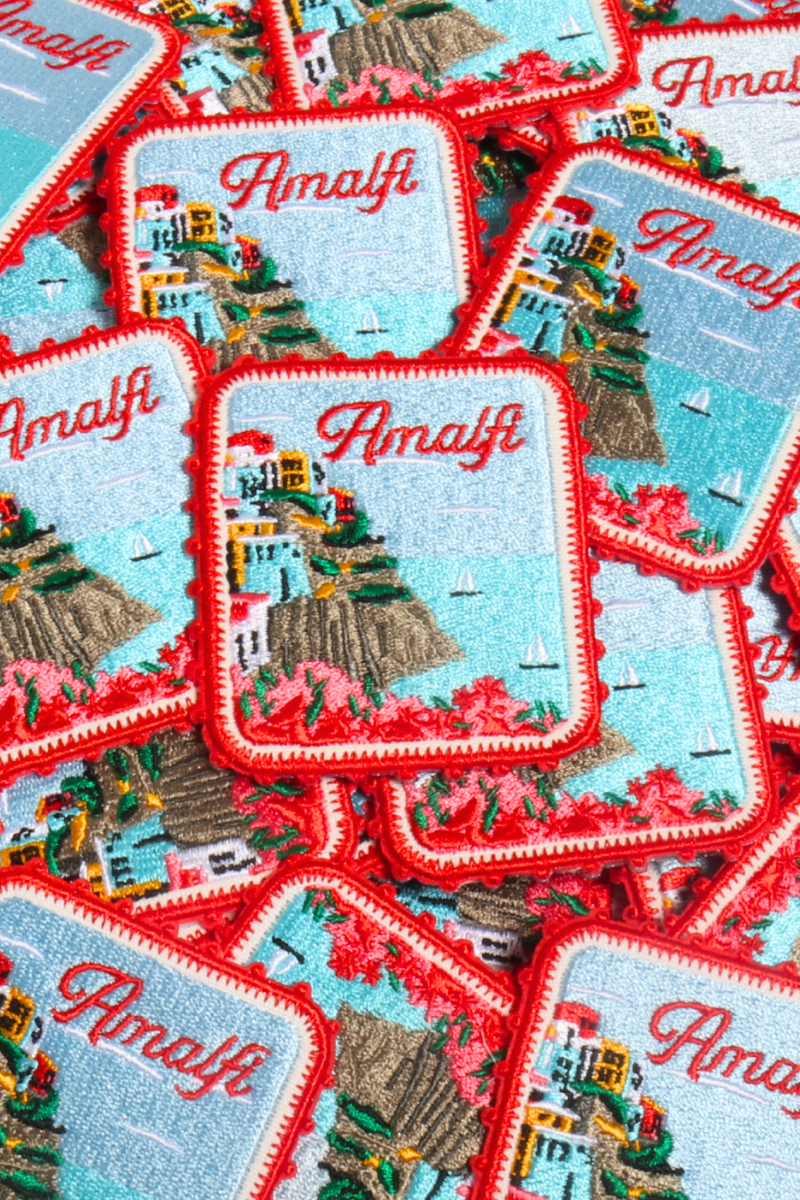 Red AMALFI Embroidered Iron-On Patches - Rectangle for wholesale on Faire1