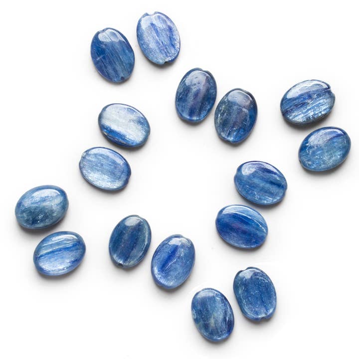 16x12mm Ceylon Blue Kyanite Plain Ovals Set of 2 Beads for wholesale by The Bead Traders