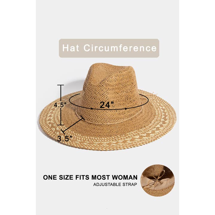Collections by Fame Accessories - Wholesale Straw Hat - Women's - Two Tone Floppy Boho Straw Hat